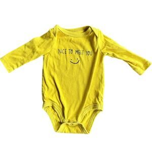 0-3M Baby Yellow "Nice to Meet You" Long Sleeve Onesie